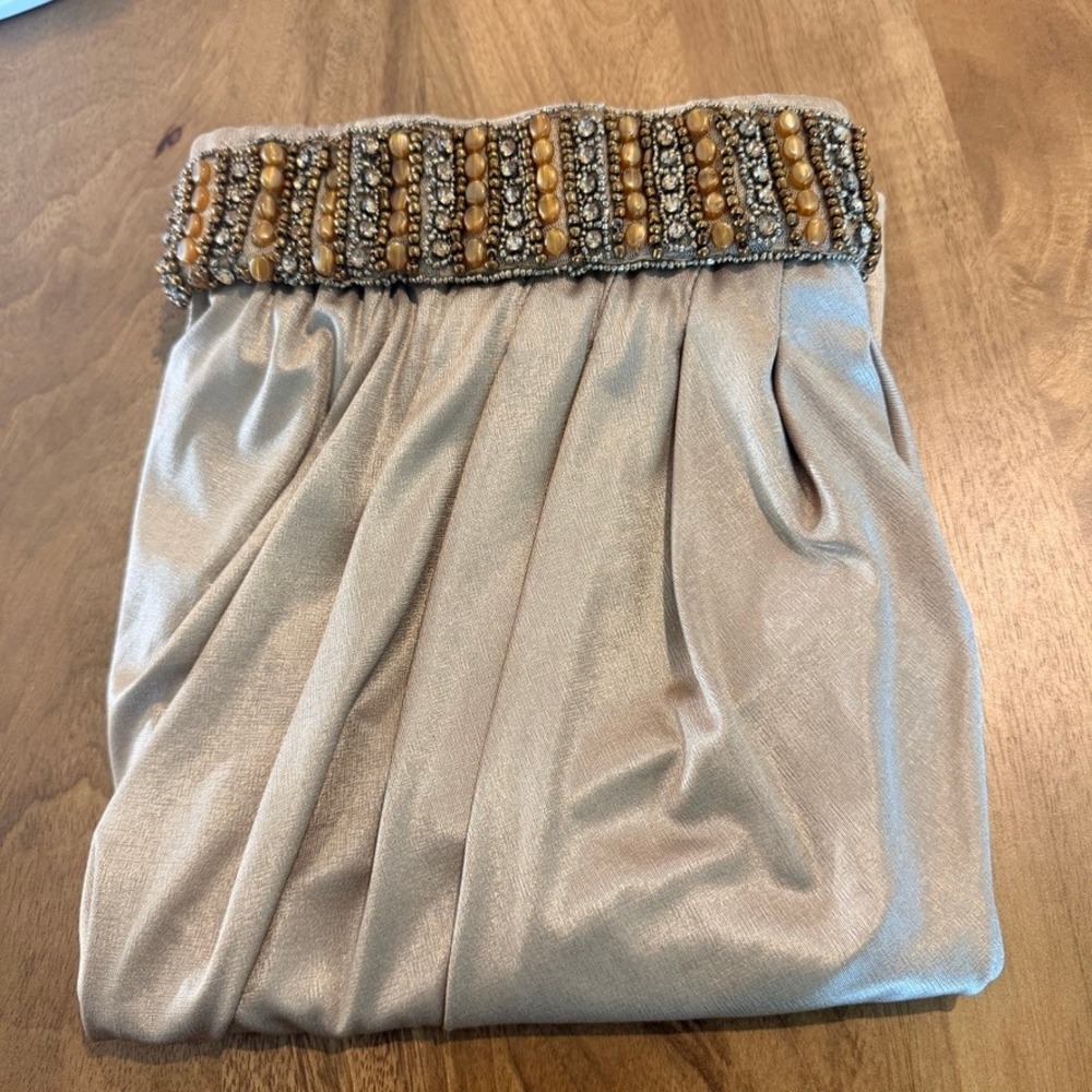 Cache Gold Metallic Beaded Faux Wrap Mini Skirt Y2K Cleopatra Style Large